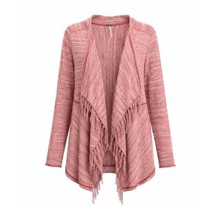 Free People Draped Cardigan Women Red Space Dye Fair Fringe Boho Tie Back